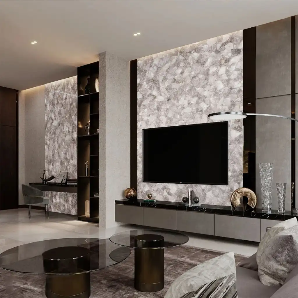 White Quartz TV Backwall