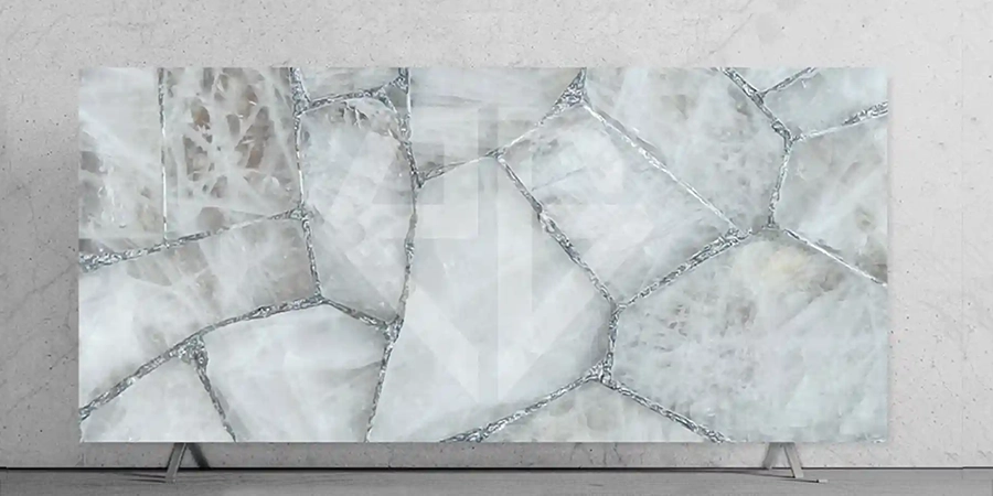 Crystal Quartz with Silver slab for custom luxury surfaces